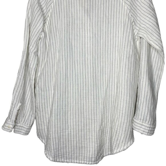 Mystree 100% Cotton Tunic Button Shirt (Sz L) Striped Long Sleeve Coastal Casual - Picture 8 of 12